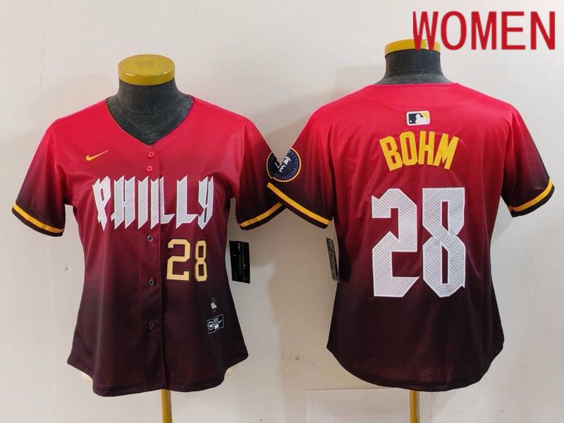 Women Philadelphia Phillies #28 Bohm Red City Edition 2024 Nike MLB Jersey style 3